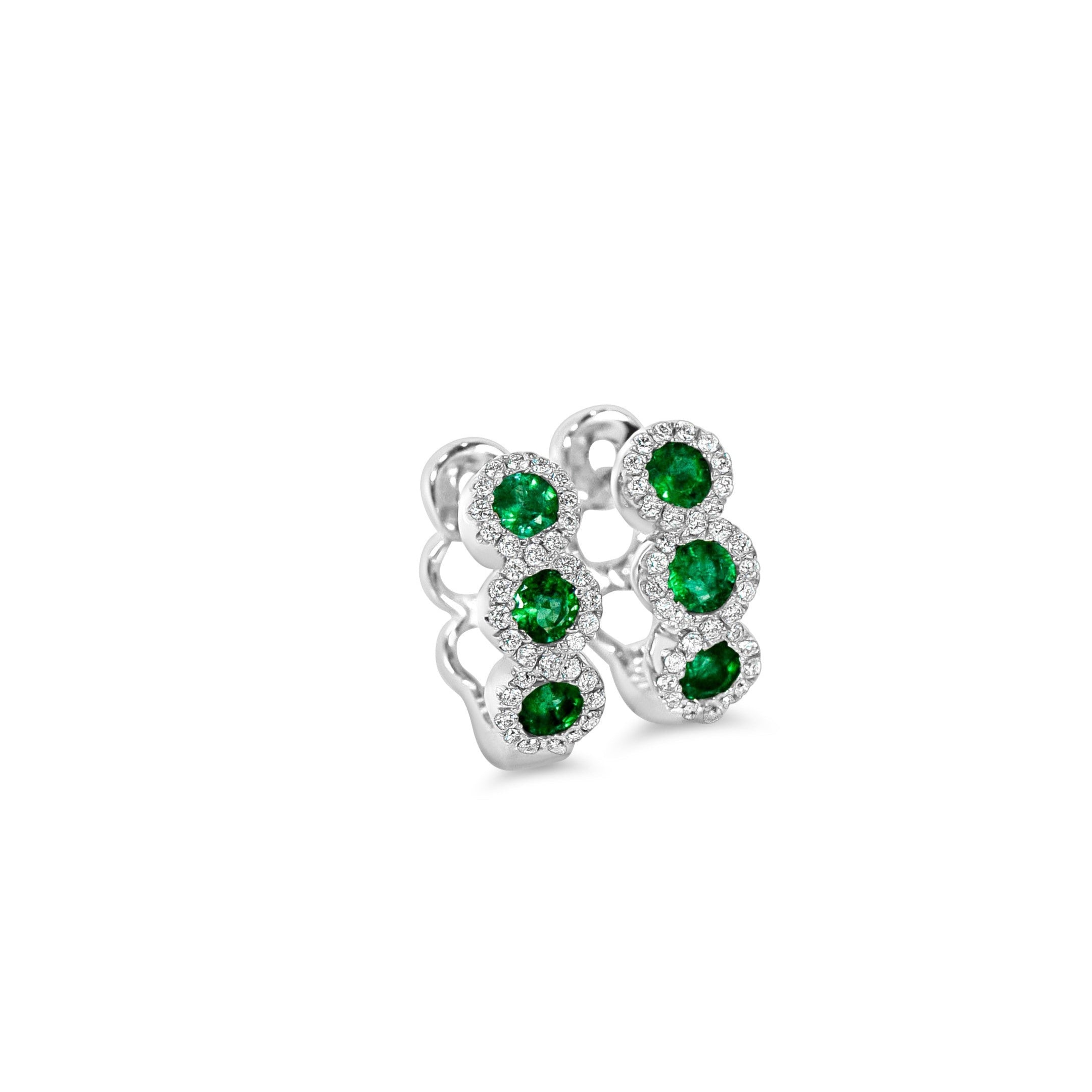 Emerald and Diamond huggie hoop earrings in 14k white