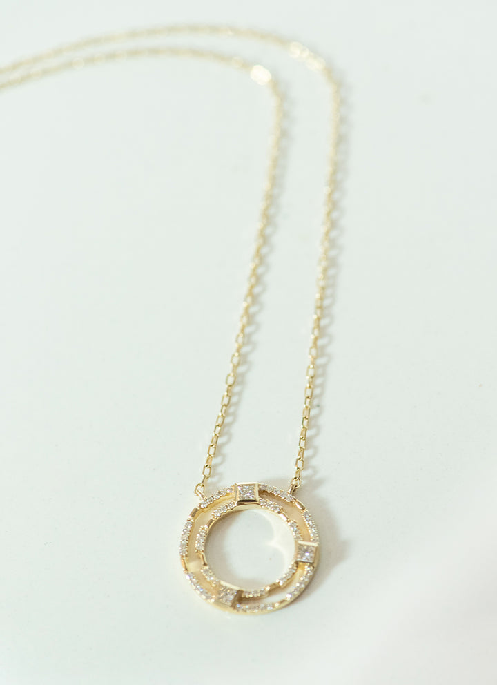 yellow gold necklace. yellow gold diamond pendant. circle necklace. cable link chain. eternity necklace. SF jewelry, local jeweler, luxury, fine jewelry, bay area, handmade, gift for her, birthday gift, anniversary gift