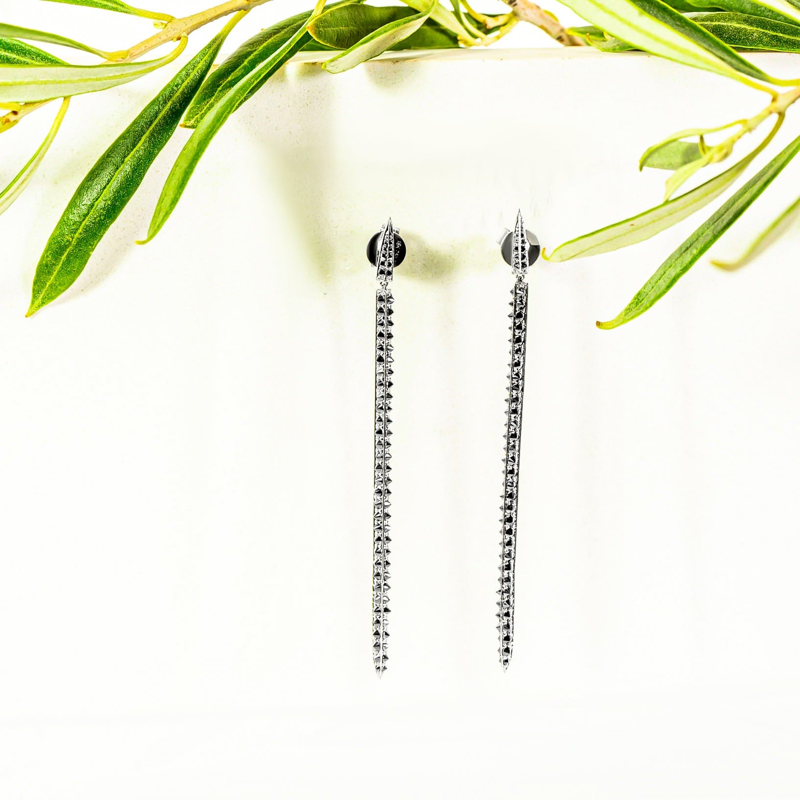 "Lyra" Black Diamond Dangle Earrings