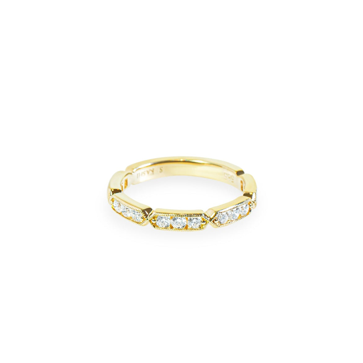 "Nadine" geometric diamond band with vintage miligrain detail in 14k yellow 15RD-0.50CTTW