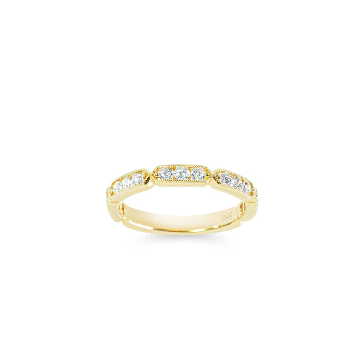 "Nadine" geometric diamond band with vintage miligrain detail in 14k yellow 15RD-0.50CTTW