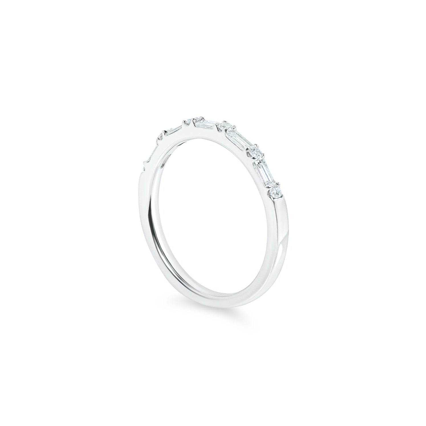 "Levi" Baguette and Round Diamond Band in 18k white 5BD-0.30CTTW & 6RD-0.10CTTW