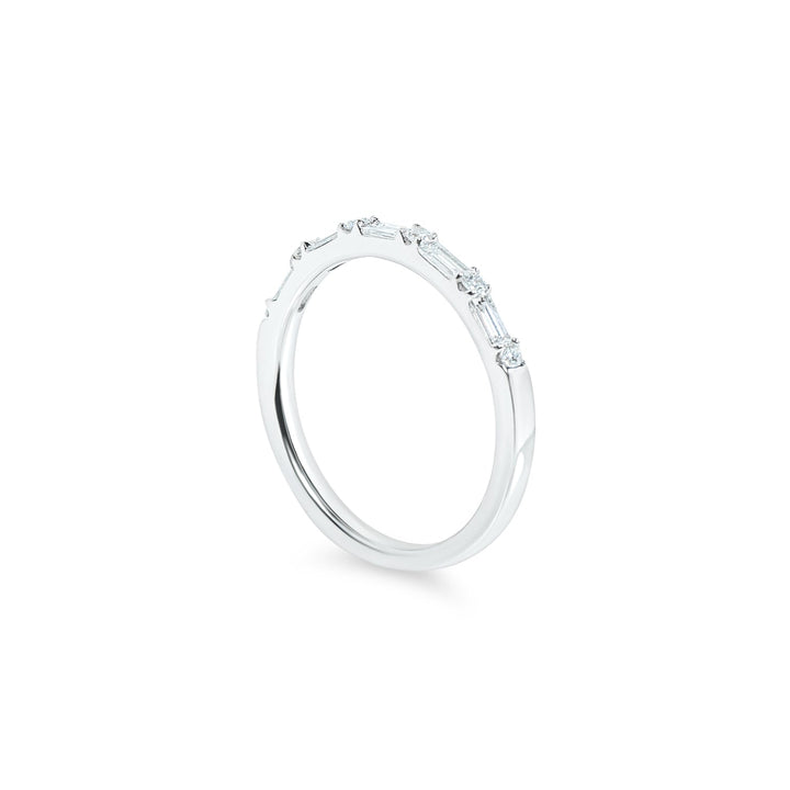 "Levi" Baguette and Round Diamond Band in 18k white 5BD-0.30CTTW & 6RD-0.10CTTW