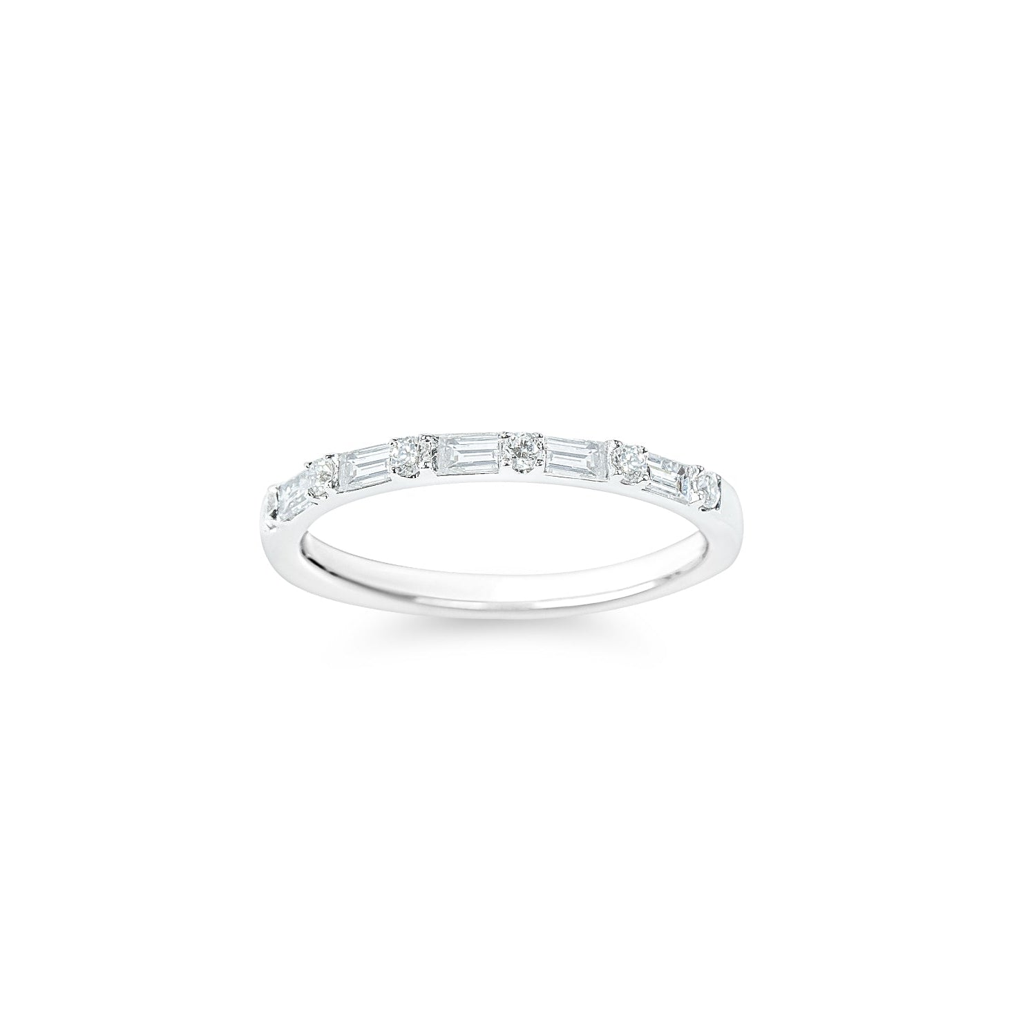 "Levi" Baguette and Round Diamond Band in 18k white 5BD-0.30CTTW & 6RD-0.10CTTW