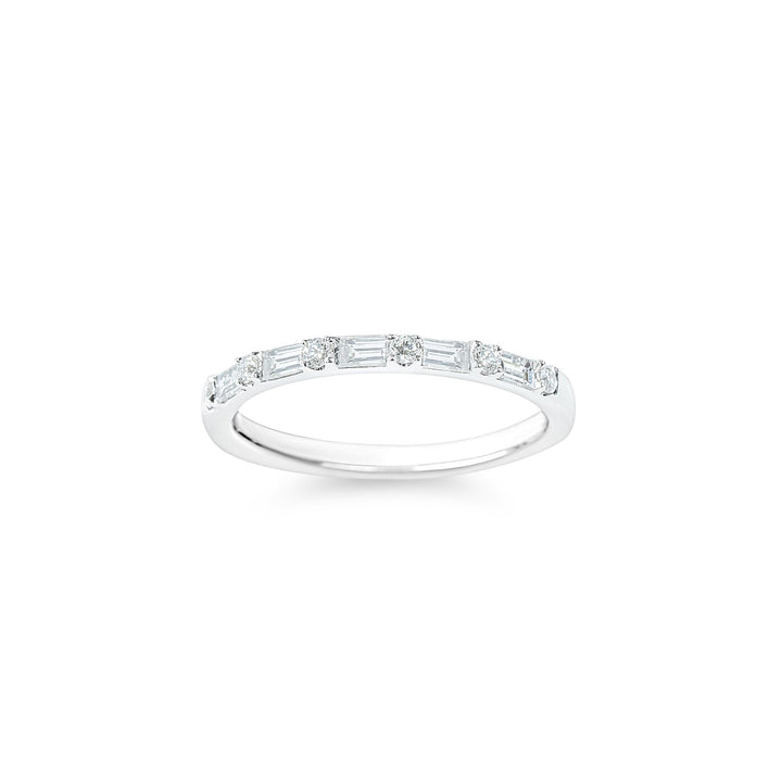 "Levi" Baguette and Round Diamond Band in 18k white 5BD-0.30CTTW & 6RD-0.10CTTW