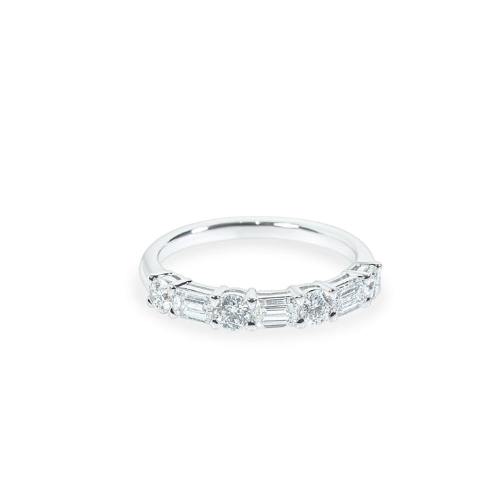 "Alisa" Emerald and Round Diamond Band in 18k white 3EMD-0.60CTTW & 4RD-0.48CTTW