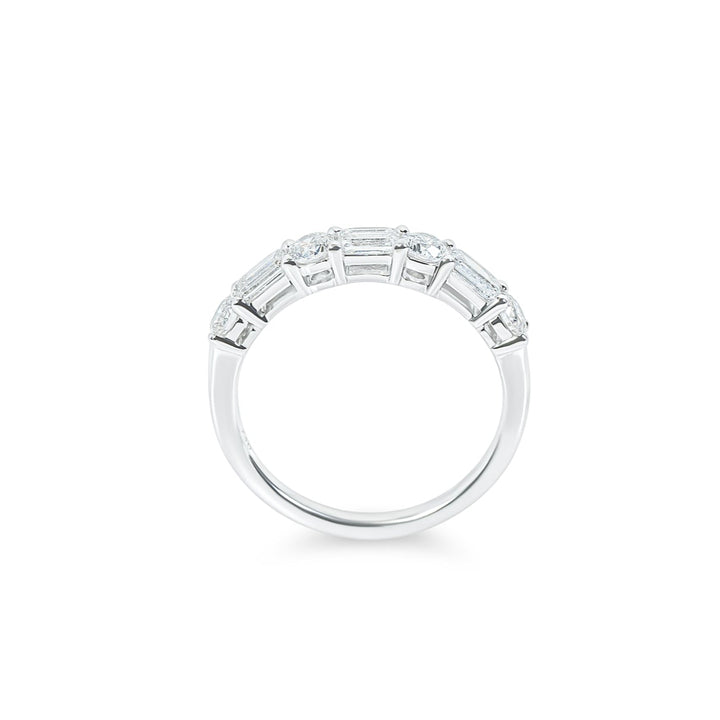 "Alisa" Emerald and Round Diamond Band in 18k white 3EMD-0.60CTTW & 4RD-0.48CTTW