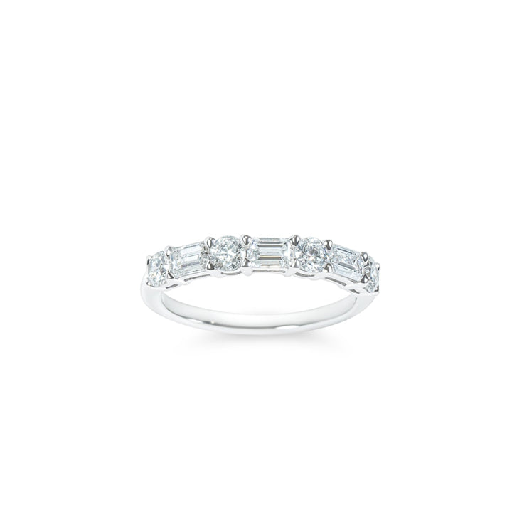 "Alisa" Emerald and Round Diamond Band in 18k white 3EMD-0.60CTTW & 4RD-0.48CTTW