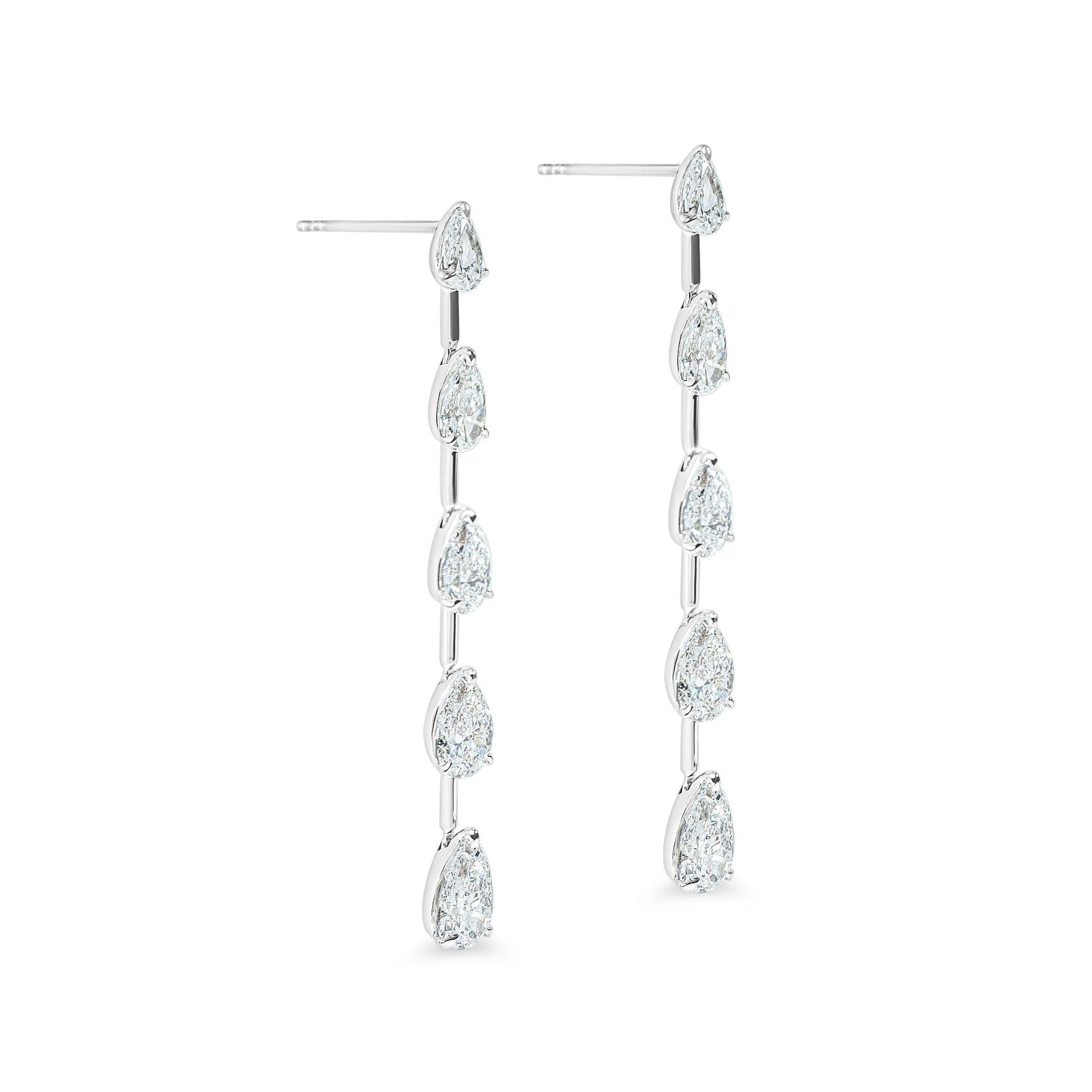 "Felicity" Linear Pear Diamond Dangling Earrings in 18k white 10PSD-2.98CTTW