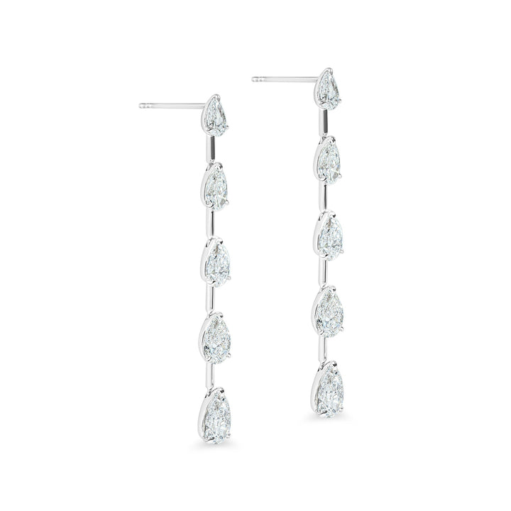 "Felicity" Linear Pear Diamond Dangling Earrings in 18k white 10PSD-2.98CTTW