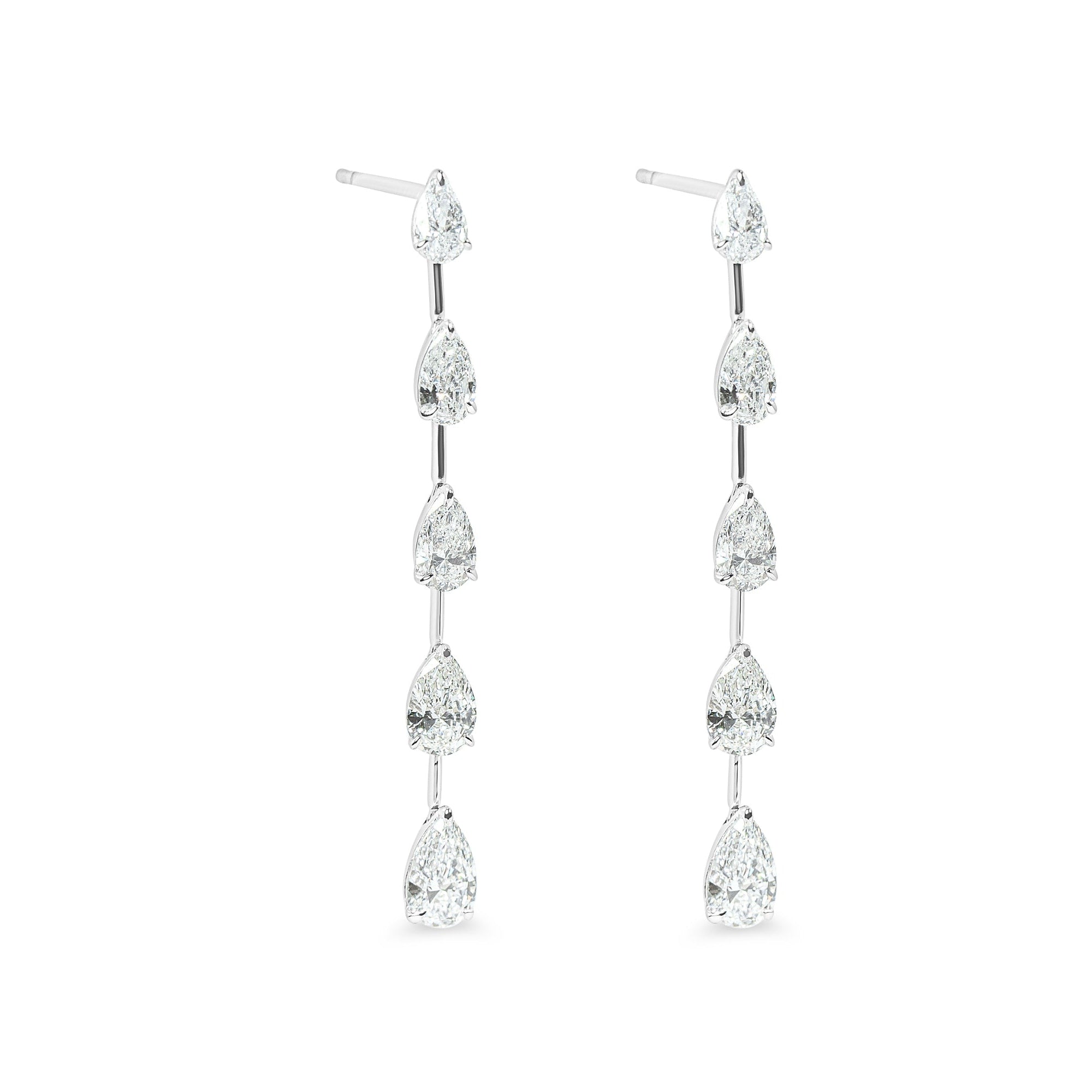 "Felicity" Linear Pear Diamond Dangling Earrings in 18k white 10PSD-2.98CTTW