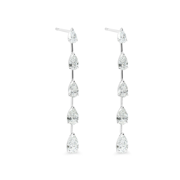"Felicity" Linear Pear Diamond Dangling Earrings in 18k white 10PSD-2.98CTTW