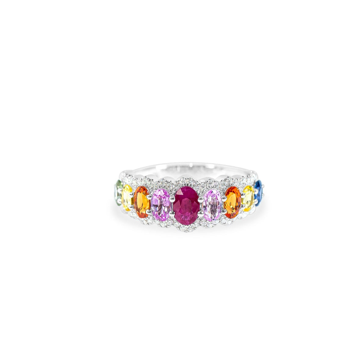 "Sonata" Multi-Colored Sapphire & Diamond Ring in 18k white 9MC-2.86CTTW & 64RD-0.31CTTW