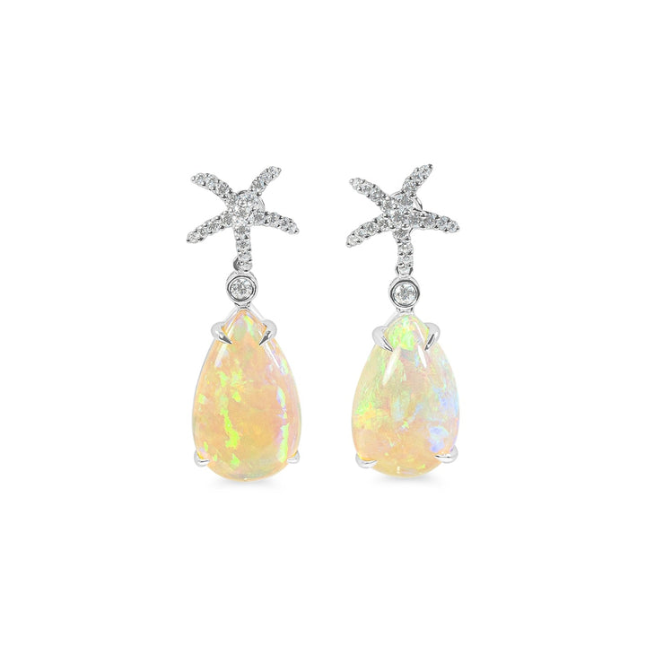 "Stella Maris" Opal & Diamond Starfish Dangle Earrings in 18k white 2OPAL-14.00CTTW & 44RD-0.74CTTW