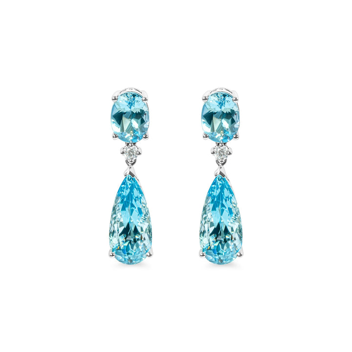 "Sirena" 18kw Aquamarine & Diamond Dangling Earrings