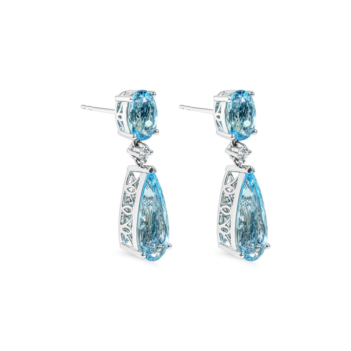 "Sirena" 18kw Aquamarine & Diamond Dangling Earrings