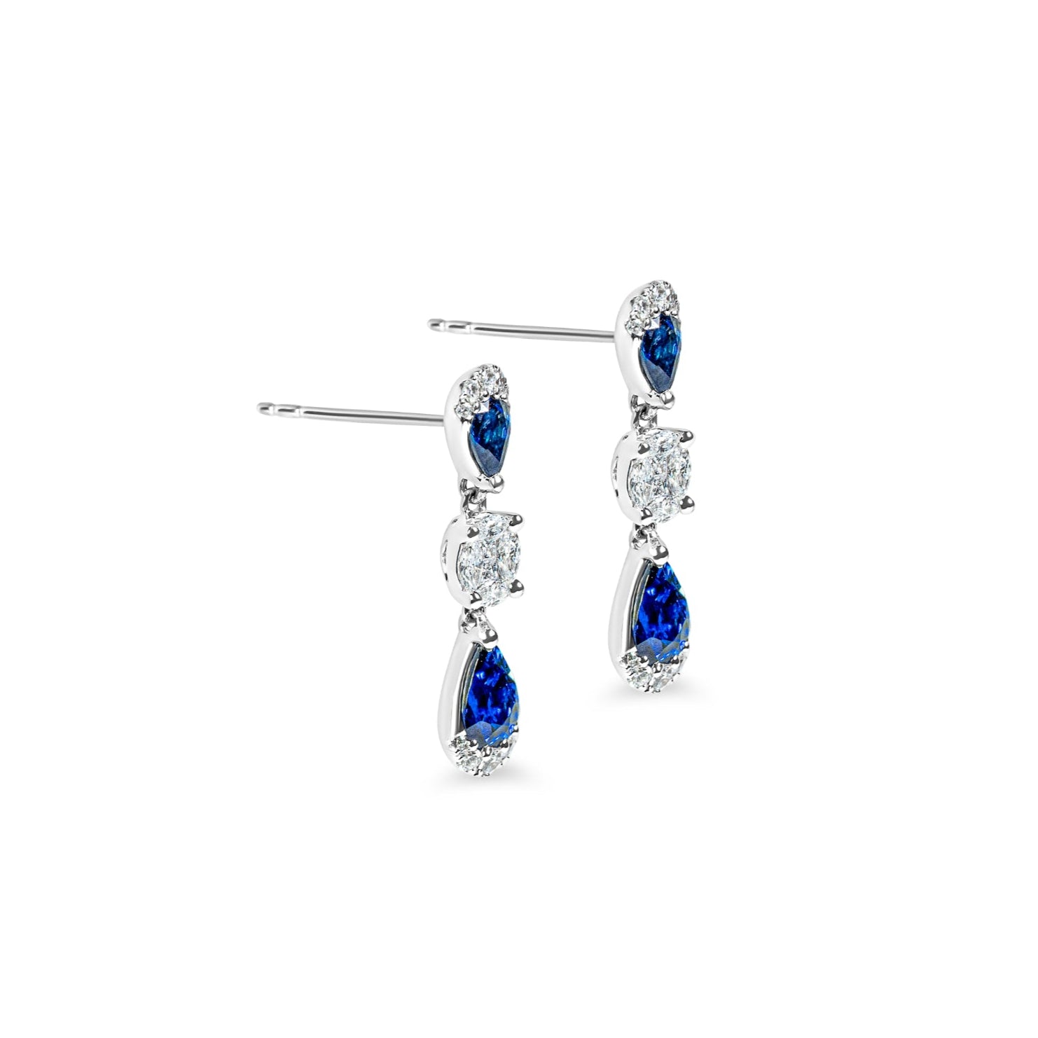 "Maris" Blue Sapphire and Diamond Drop Earrings in 18k white gold