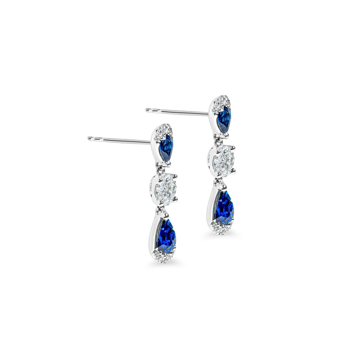 "Maris" Blue Sapphire and Diamond Drop Earrings in 18k white gold