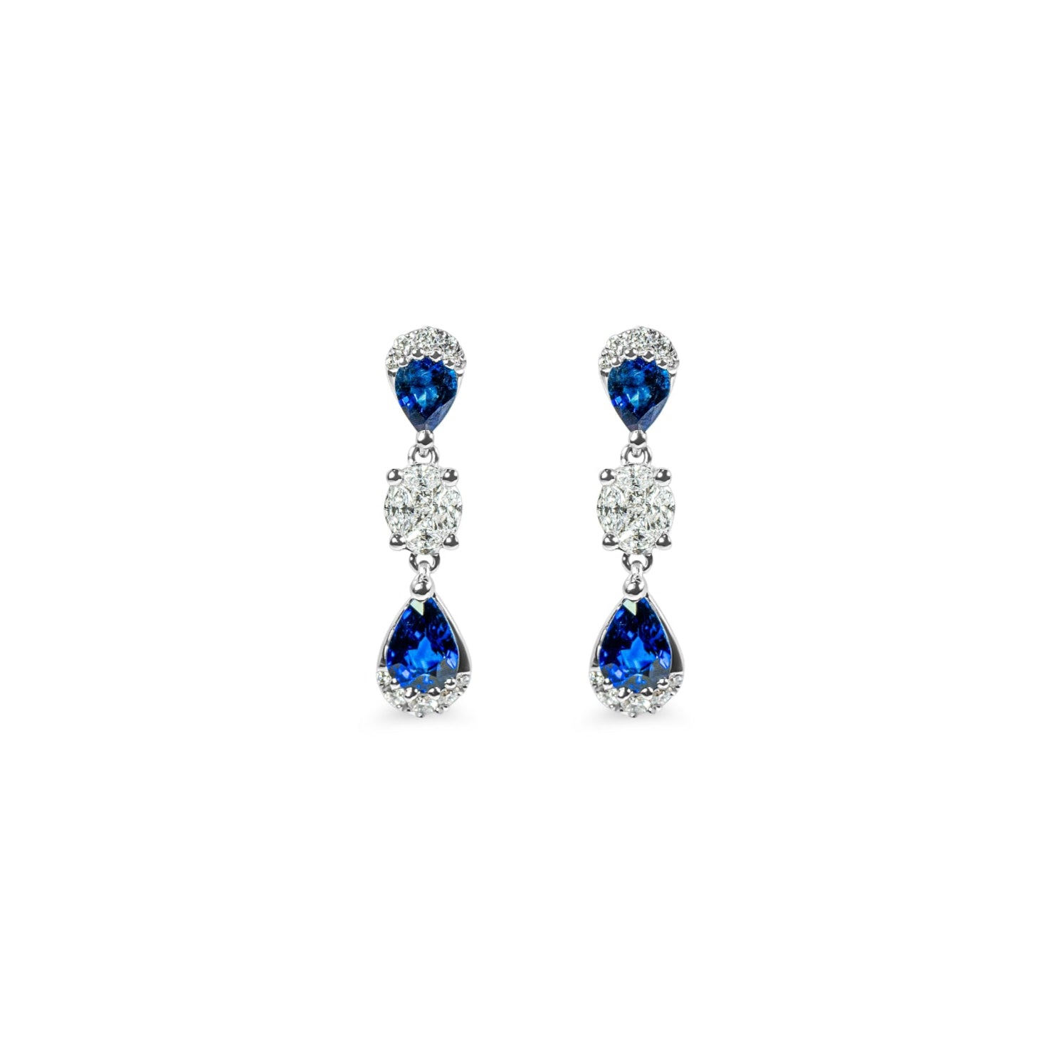 "Maris" Blue Sapphire and Diamond Drop Earrings in 18k white gold