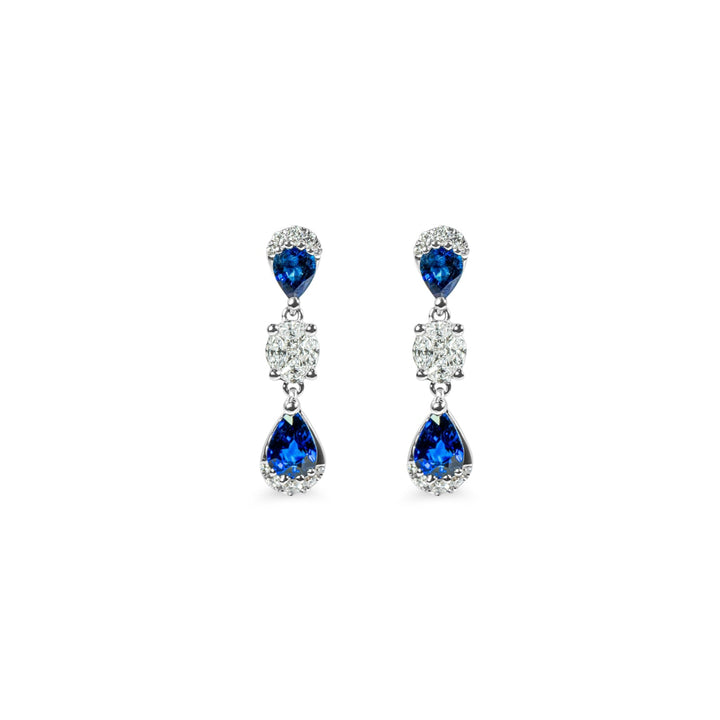 "Maris" Blue Sapphire and Diamond Drop Earrings in 18k white gold