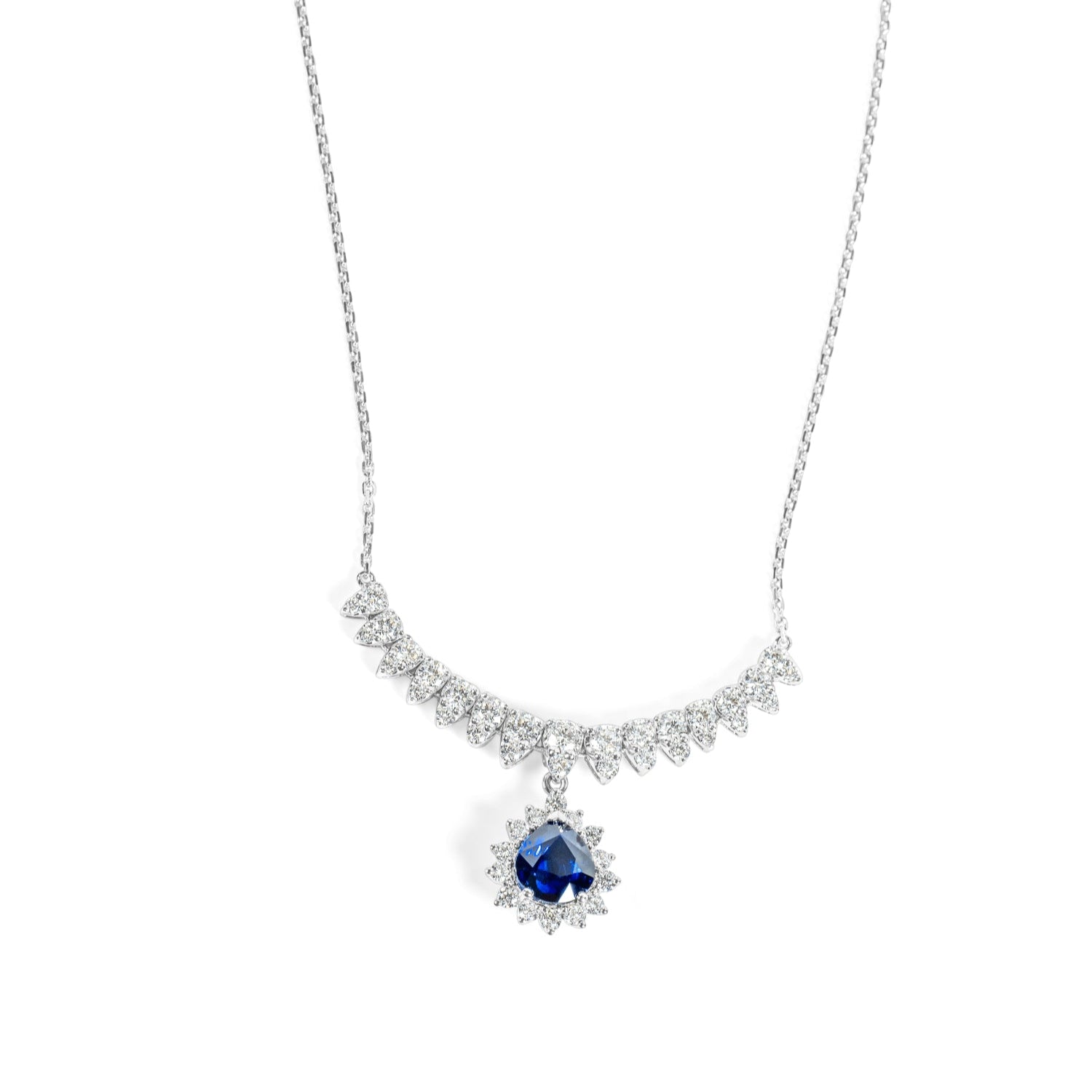 "Azurea" Pear Cut Blue Sapphire and Diamond Necklace
