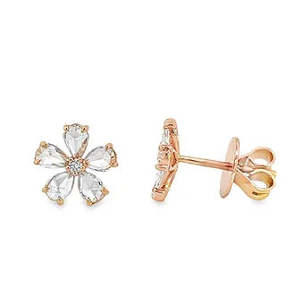 rose cut diamond flower earrings in rose gold side view