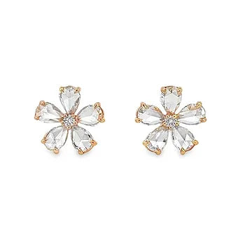 rose cut diamond flower earrings in rose gold