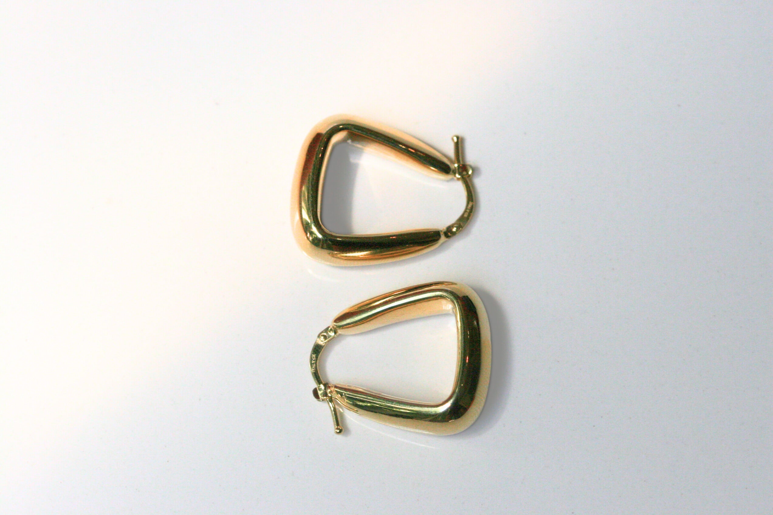 yellow gold hoops. unique hoops. chunky hoops. triangle hoops. Local SF jewelry, San francisco, Luxury, hand made, Bay area, gift for her