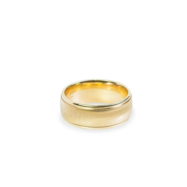 "Cat's Eye" 8.5mm domed with rounded edges band in 14k yellow, satin finish with polish edges
