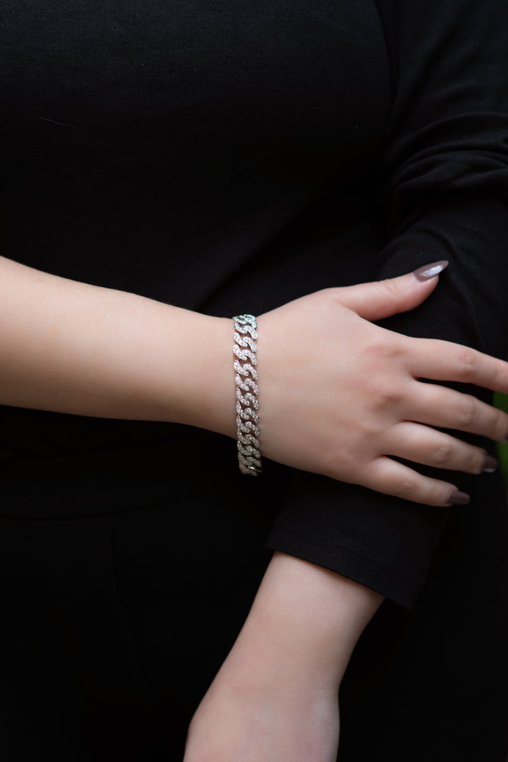 white gold and diamond cuban link bracelet.