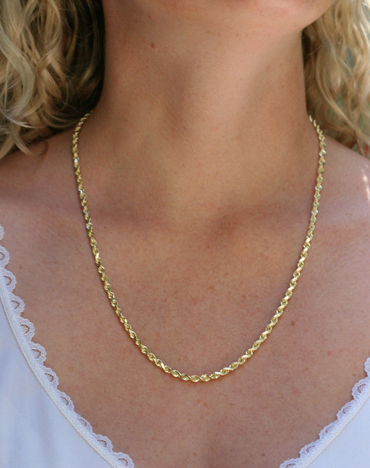yellow gold rope chain. diamond cut. Local SF jewelry, San francisco, Luxury, hand made, Bay area, gift for her, gift for him.