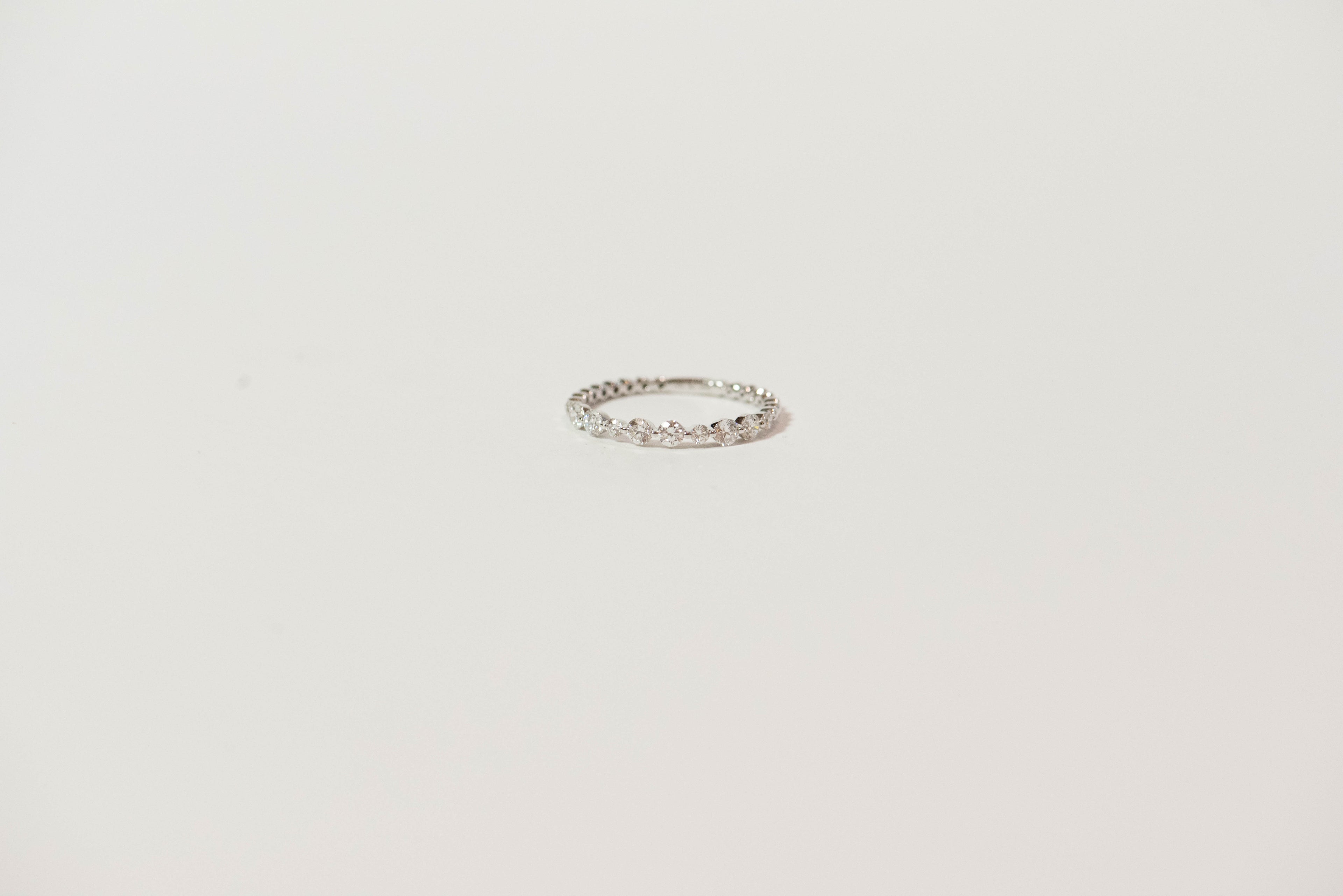 diamond and white gold ring. women's wedding band. simple. delicate. every day ring. stacking ring. shared prong. timeless. classic. SF jewelry, local jeweler, luxury, fine jewelry, bay area, handmade, gift for her, birthday gift, anniversary gift
