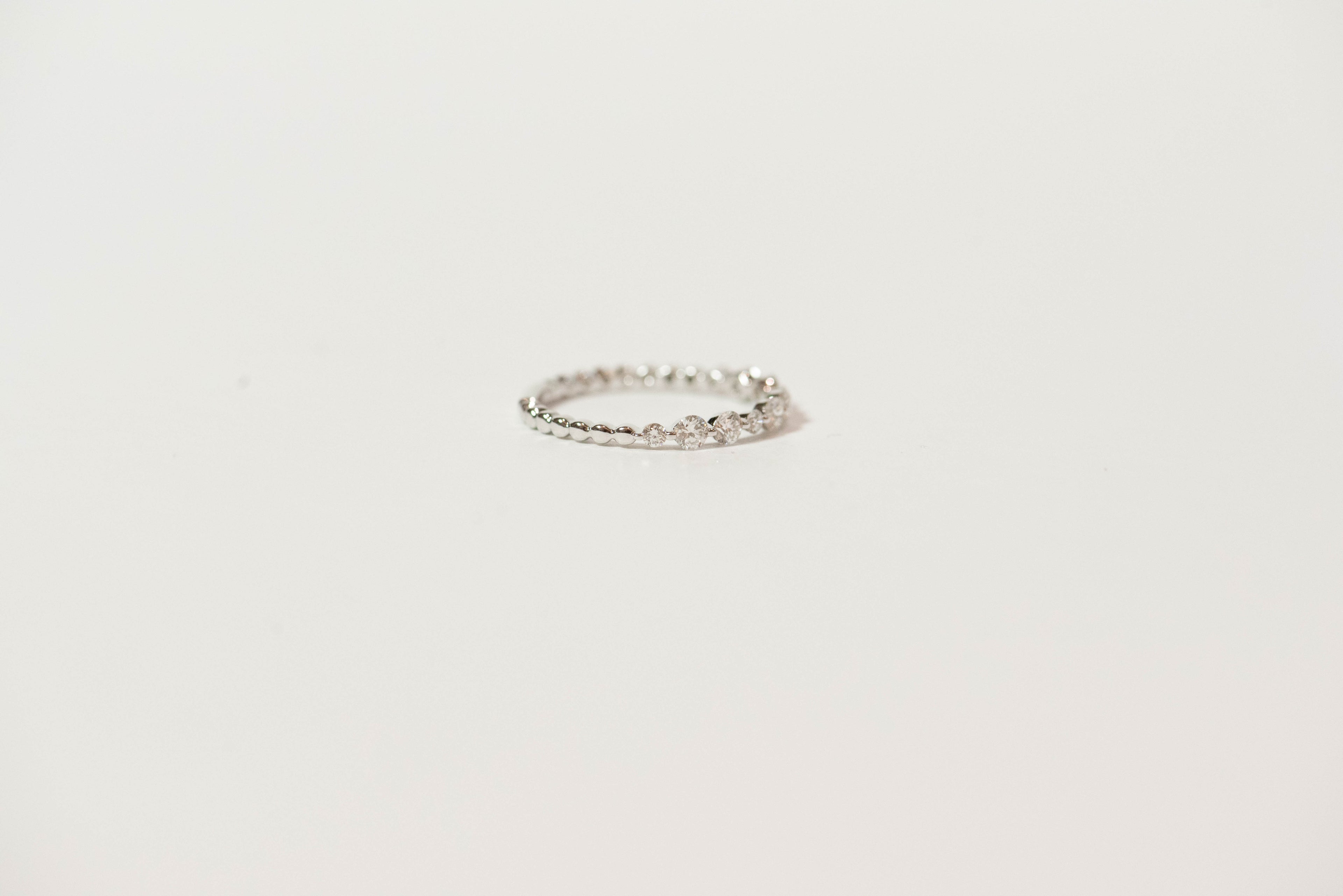 diamond and white gold ring. women's wedding band. simple. delicate. every day ring. stacking ring. shared prong. timeless. classic. SF jewelry, local jeweler, luxury, fine jewelry, bay area, handmade, gift for her, birthday gift, anniversary gift