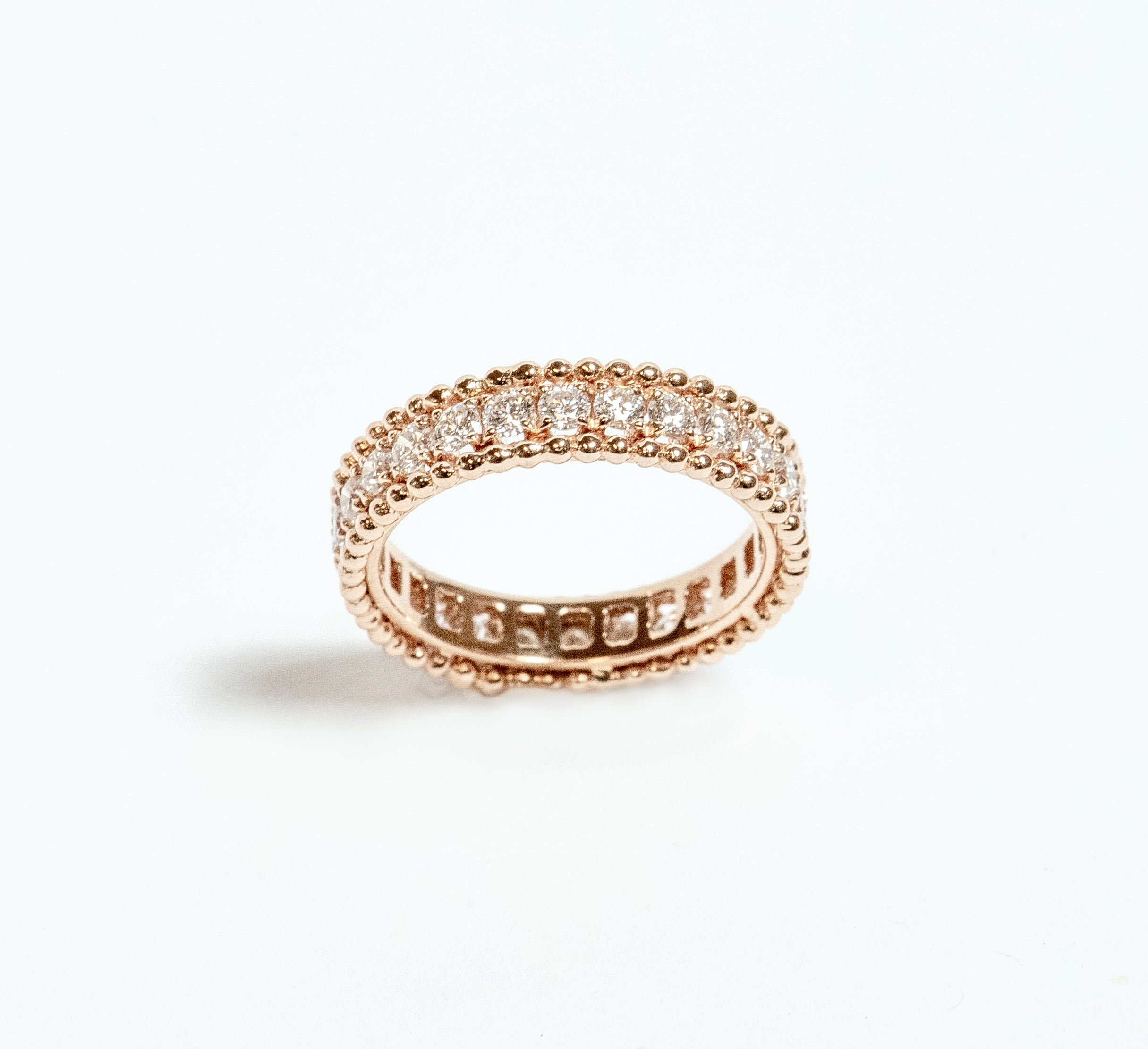 rose gold and diamond ring. stacking ring, fashion ring. wedding band. beaded gold.Local SF jewelry, San francisco, Luxury, hand made, Bay area, gift for her.
