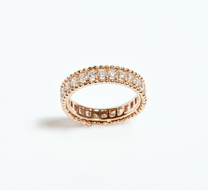 rose gold and diamond ring. stacking ring, fashion ring. wedding band. beaded gold.Local SF jewelry, San francisco, Luxury, hand made, Bay area, gift for her.