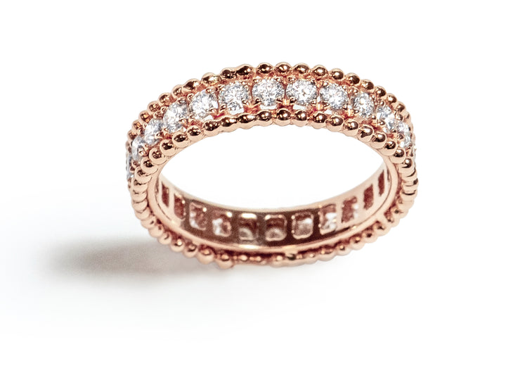 rose gold and diamond ring. stacking ring, fashion ring. wedding band. beaded gold.Local SF jewelry, San francisco, Luxury, hand made, Bay area, gift for her.