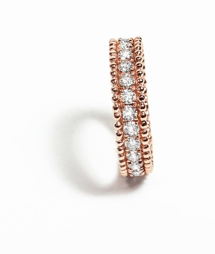 rose gold and diamond ring. stacking ring, fashion ring. wedding band. beaded gold.Local SF jewelry, San francisco, Luxury, hand made, Bay area, gift for her.