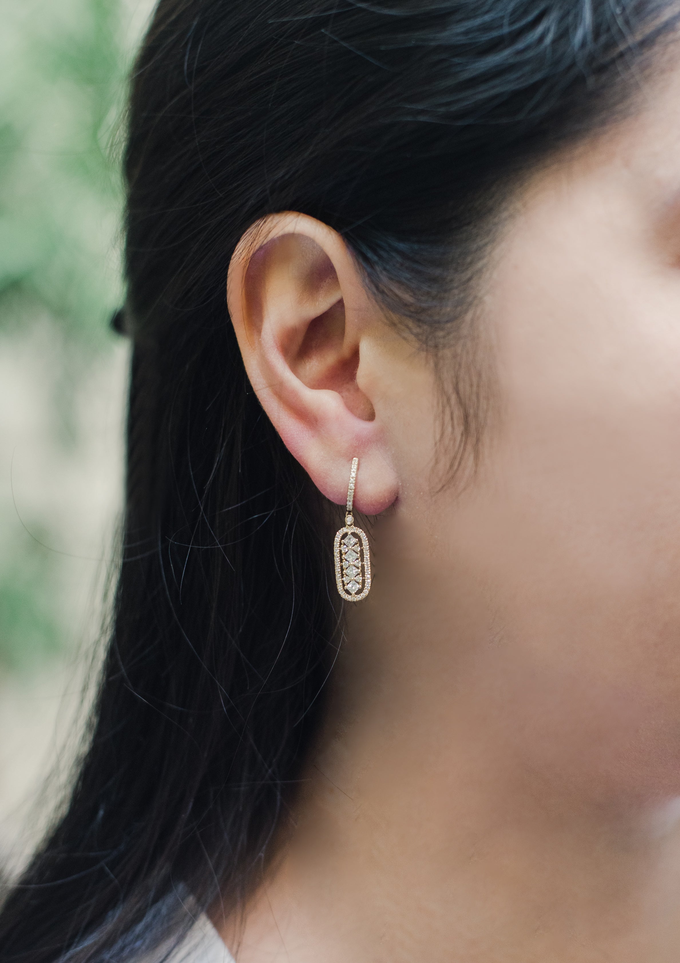 yellow gold and diamond earrings. dangle earrings. delicate earrings dainty earrings. everyday earrings. birthday gift. vintage earrings. SF jewelry, local jeweler, luxury, fine jewelry, bay area, handmade, gift for her, birthday gift, anniversary gift
