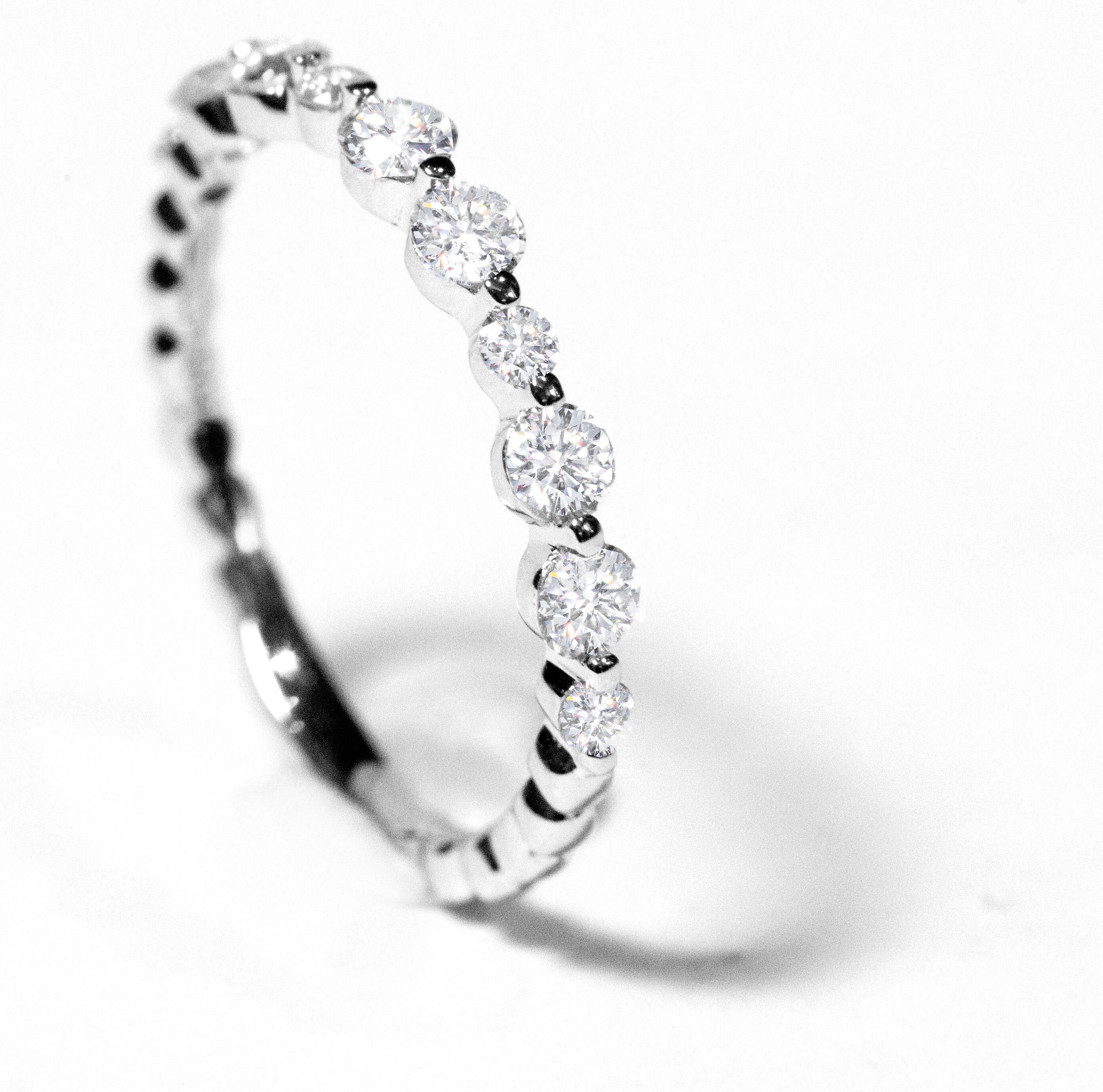 diamond and white gold ring. women's wedding band. simple. delicate. every day ring. stacking ring. shared prong. timeless. classic. SF jewelry, local jeweler, luxury, fine jewelry, bay area, handmade, gift for her, birthday gift, anniversary gift