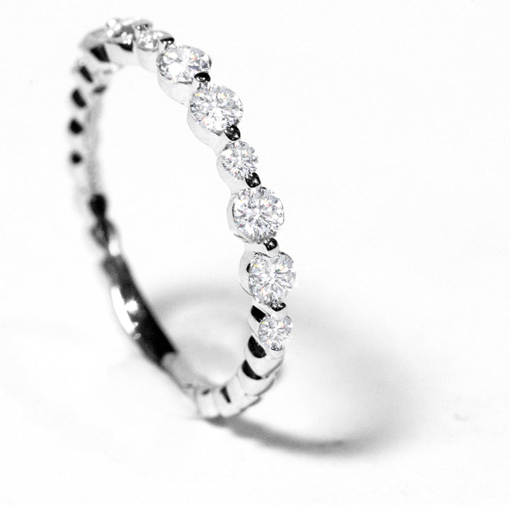 diamond and white gold ring. women's wedding band. simple. delicate. every day ring. stacking ring. shared prong. timeless. classic. SF jewelry, local jeweler, luxury, fine jewelry, bay area, handmade, gift for her, birthday gift, anniversary gift