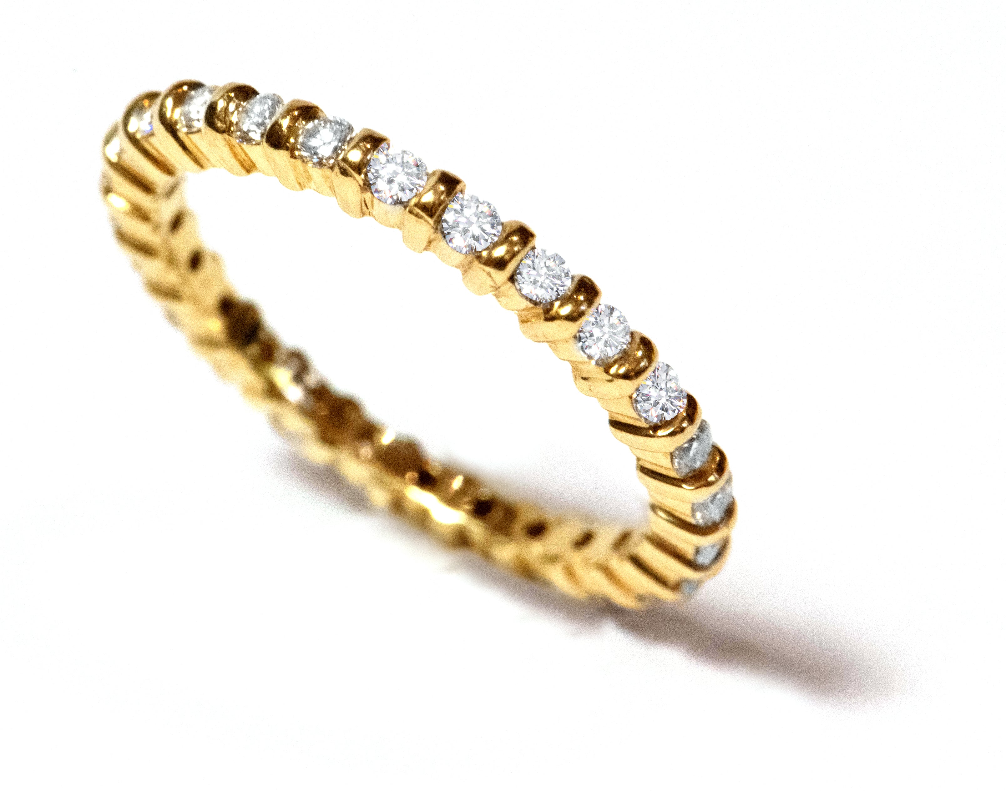 yellow gold and diamond ring. eternity ring. women's wedding band. unique wedding band. SF jewelry, san francisco, jeweler, birthday gift, anniversary gift, gift for her, bay area jewelry, fine jewelry