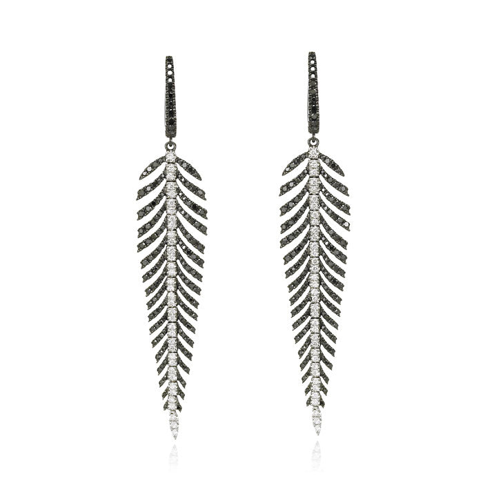 "Plume Noir" Black & White Diamond Earrings
