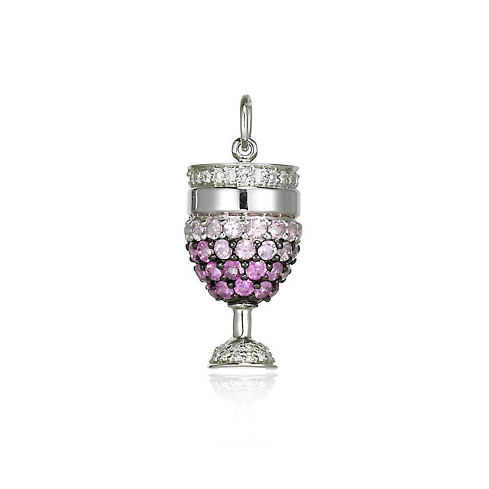 white gold charm, white gold pendant, sapphire charm, sapphire pendant, cup charm, diamond. sapphire and diamond. one of a kind. SF jewelry, local jeweler, luxury, fine jewelry, bay area, handmade, gift for her, birthday gift, anniversary gift