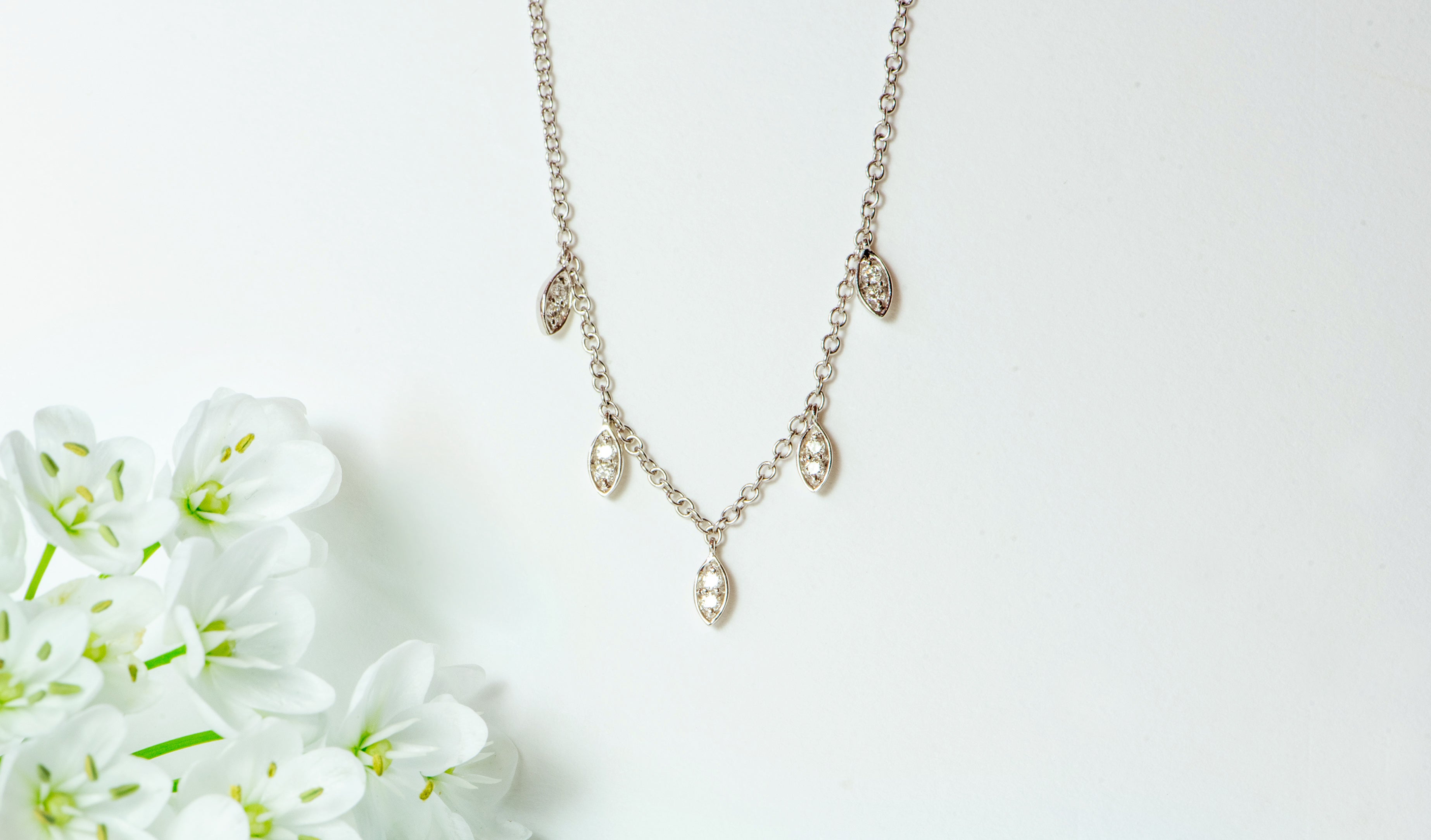 dainty diamond dangle necklace in white gold for bridal