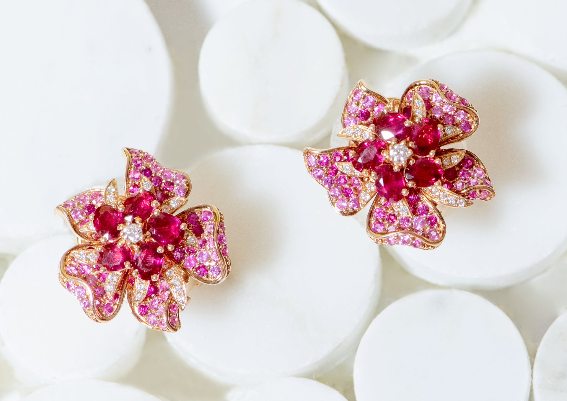 "Rose Enchantment" Ruby Flower Earrings
