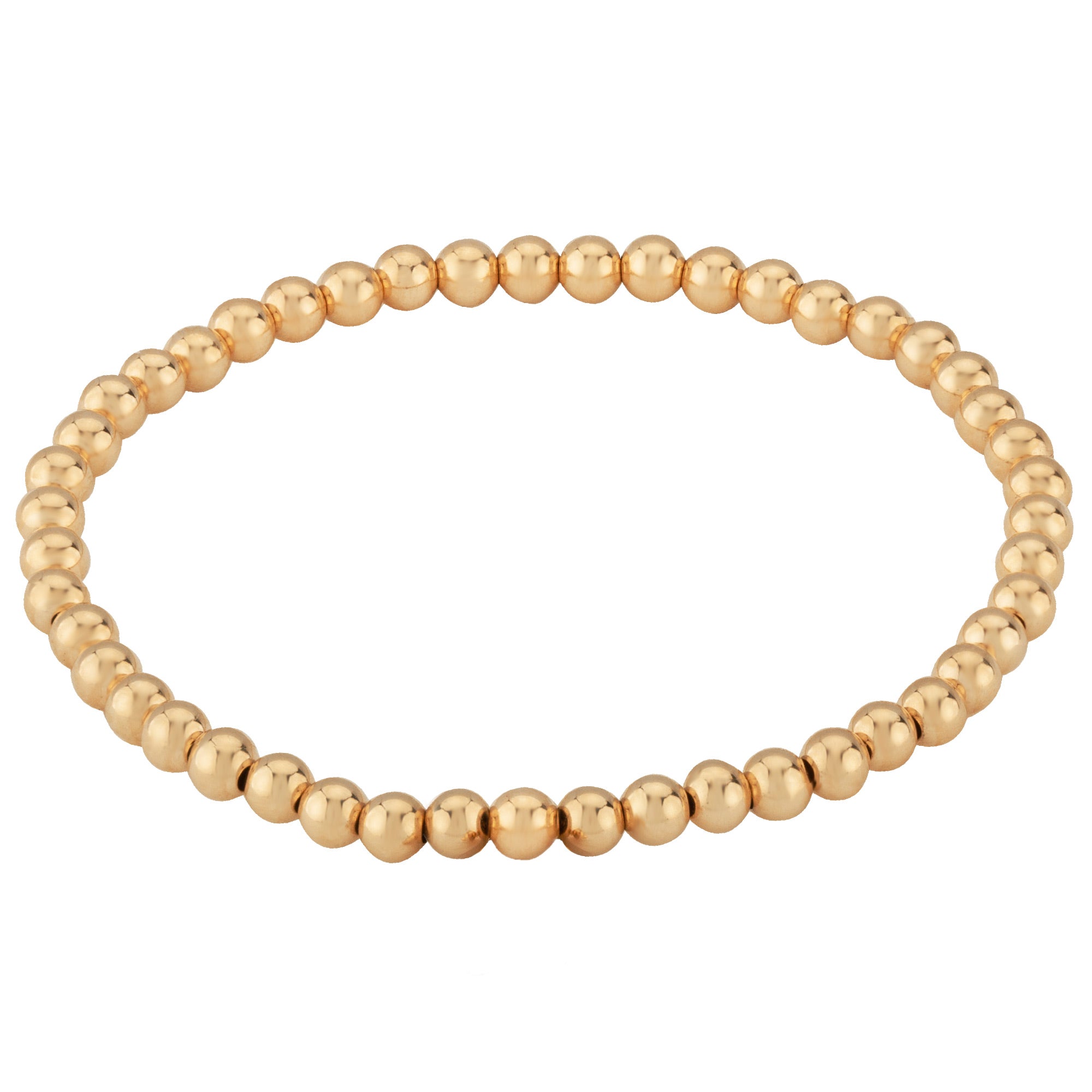Gold beaded bracelet on a white background