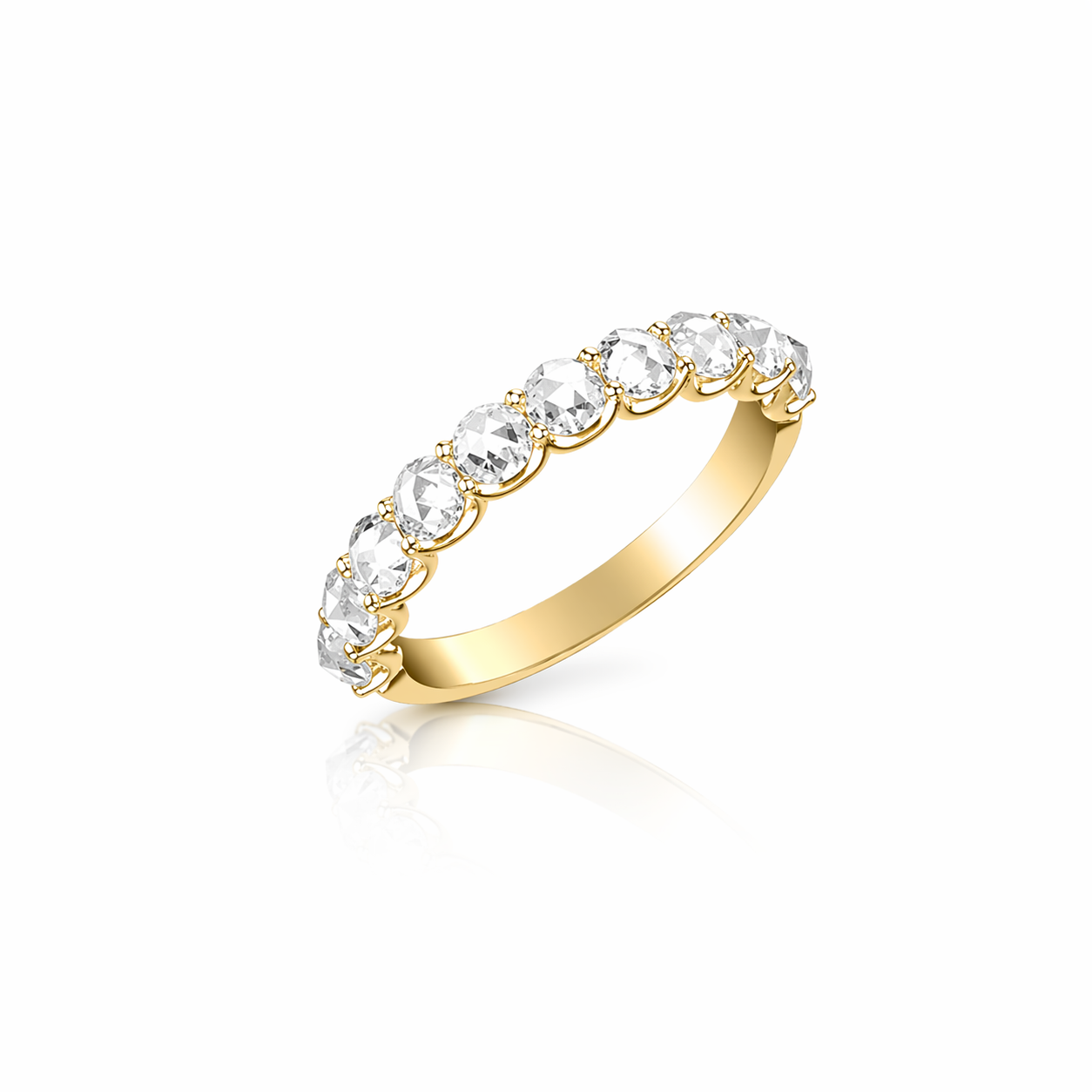 Gold ring with rose-cut diamonds on a white background