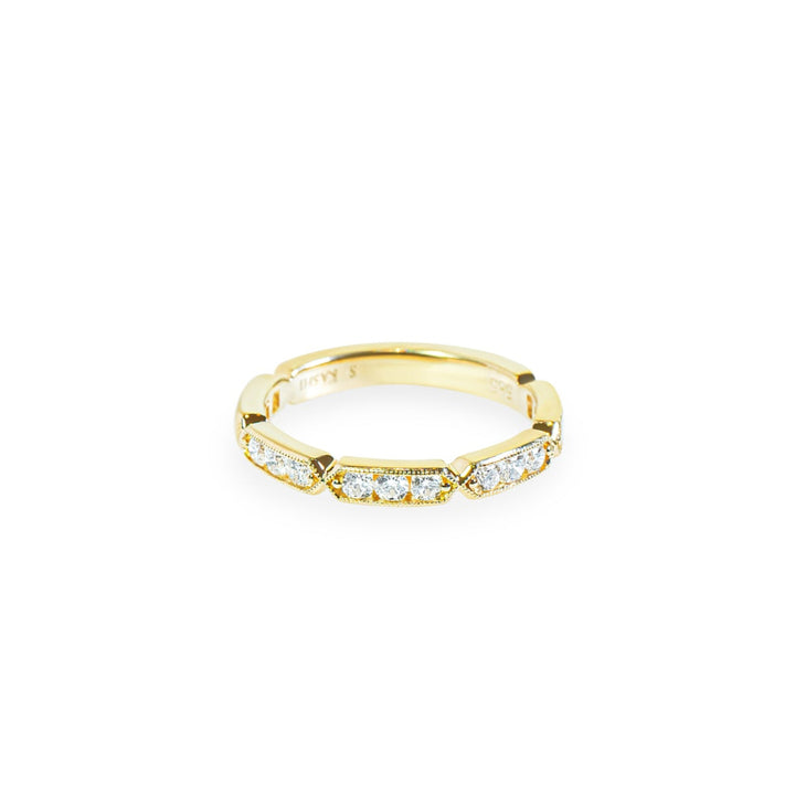 "Nadine" geometric diamond band with vintage miligrain detail in 14k yellow 15RD-0.50CTTW  