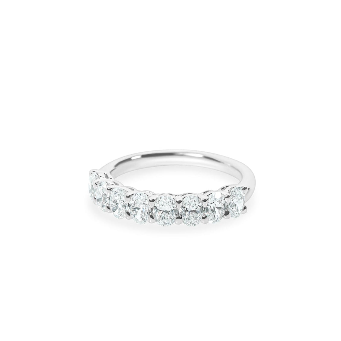"Cooper" 8-Stone Oval Shared-Prong Diamond Ring in 18k white 8OD-1.50CTTW 