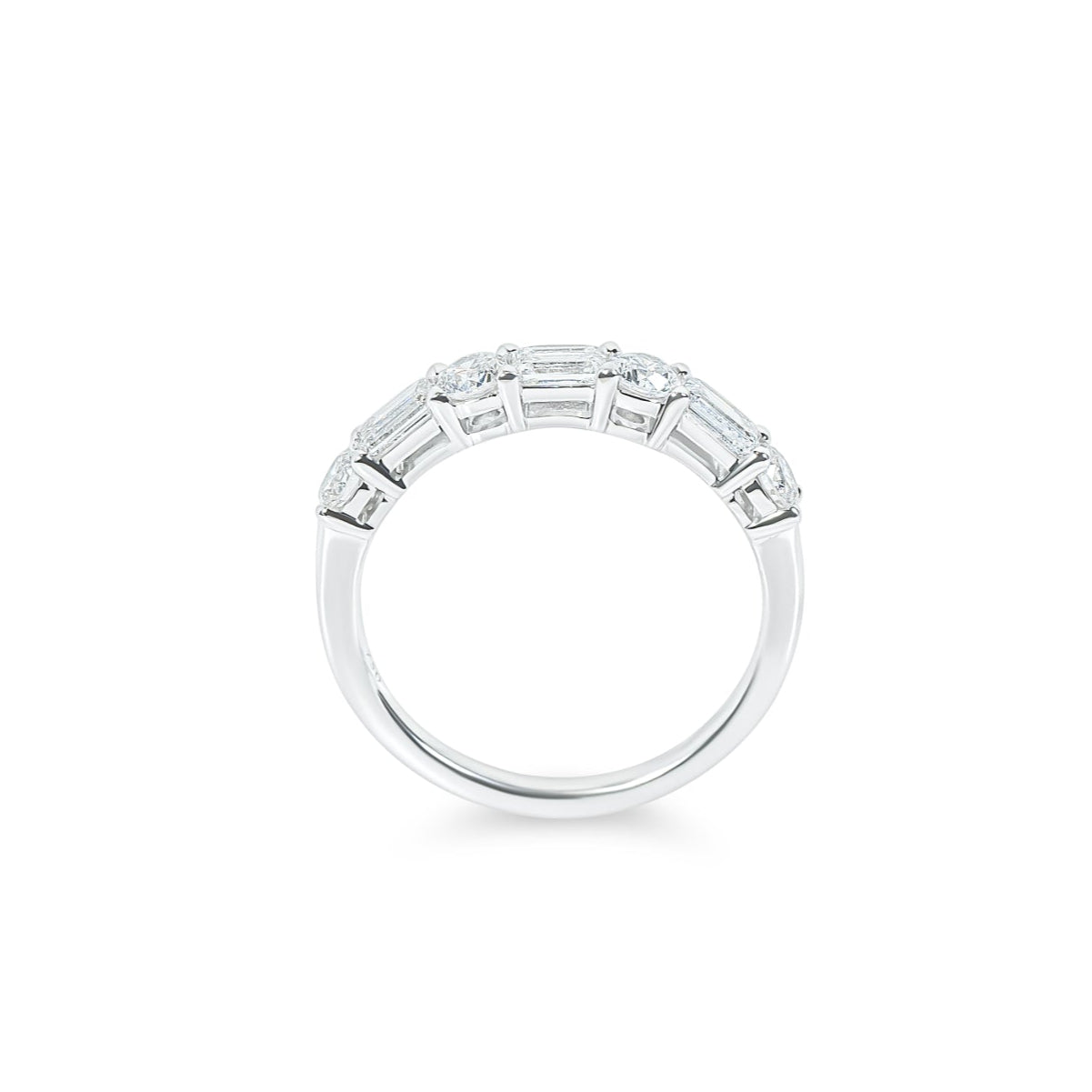 "Alisa" Emerald and Round Diamond Band in 18k white 3EMD-0.60CTTW & 4RD-0.48CTTW 